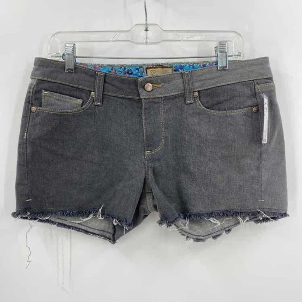 Paige Womens Size 31 Raw Hem Mid Rise Silver Lake Two Tone Blue Gray Shorts